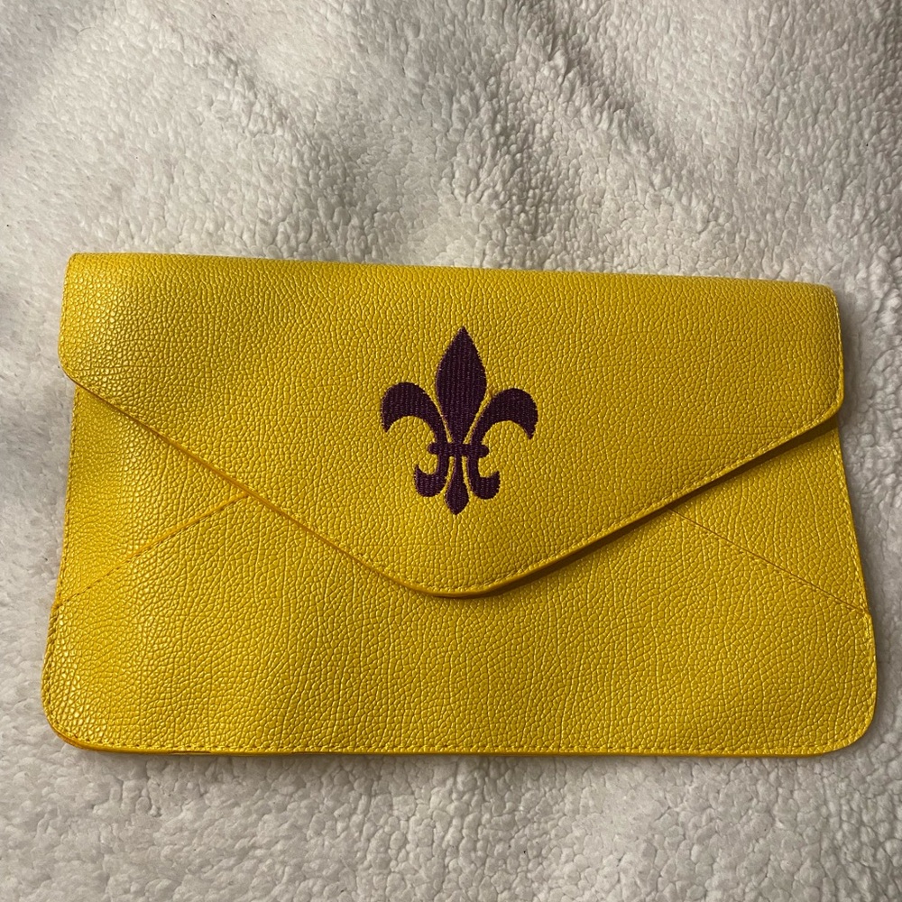 Mardi Gras Yellow Clutch and crorssbody  with Purple Fleur-de-Lis